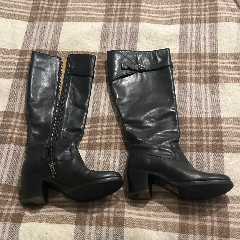 Frye Black Leather Heeled Boots